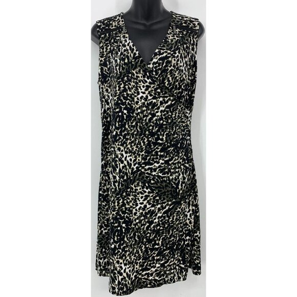 Alfani Women Dress Size Large Leopard Print V Neck Faux Wrap Sleeveless Shift - Picture 1 of 5